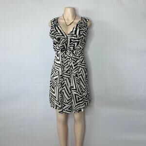 Rachael & Chloe Black White Geometric Chiffon Dress Size M Sleeveless